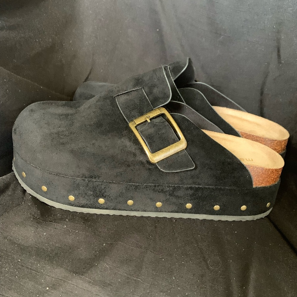 Madden Girl Black Suede Clogs with Buckle